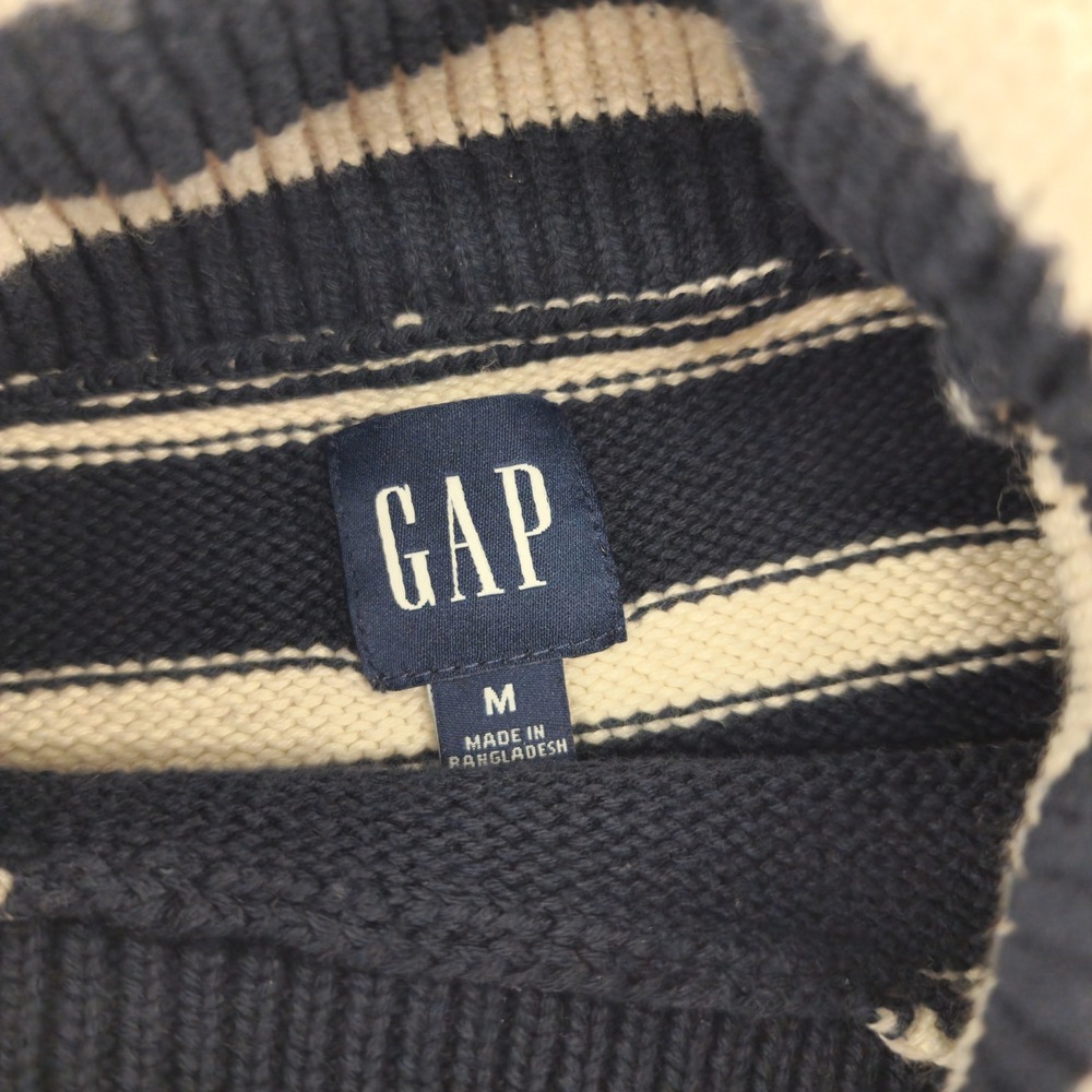 GAP Medium | Womens Navy White Striped Turtleneck Crop Knit Sweater Nautical - Picture 4 of 6